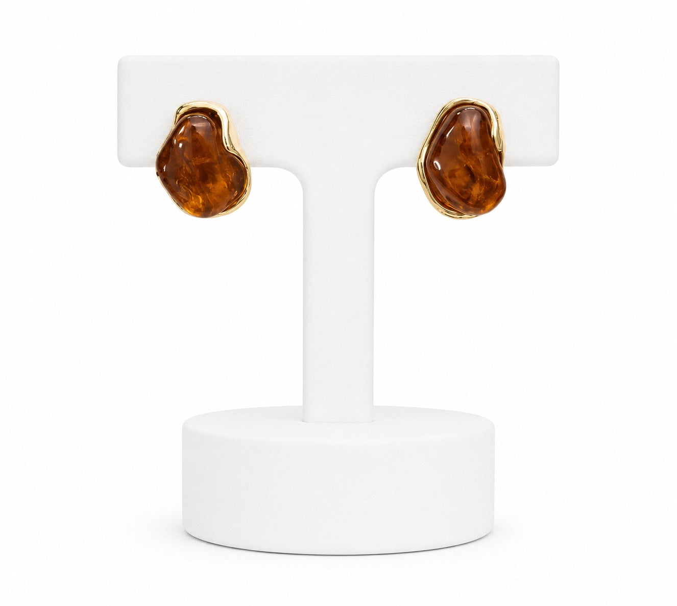 Amber Resin Gold Stud Earrings | Modern Organic Statement Earrings