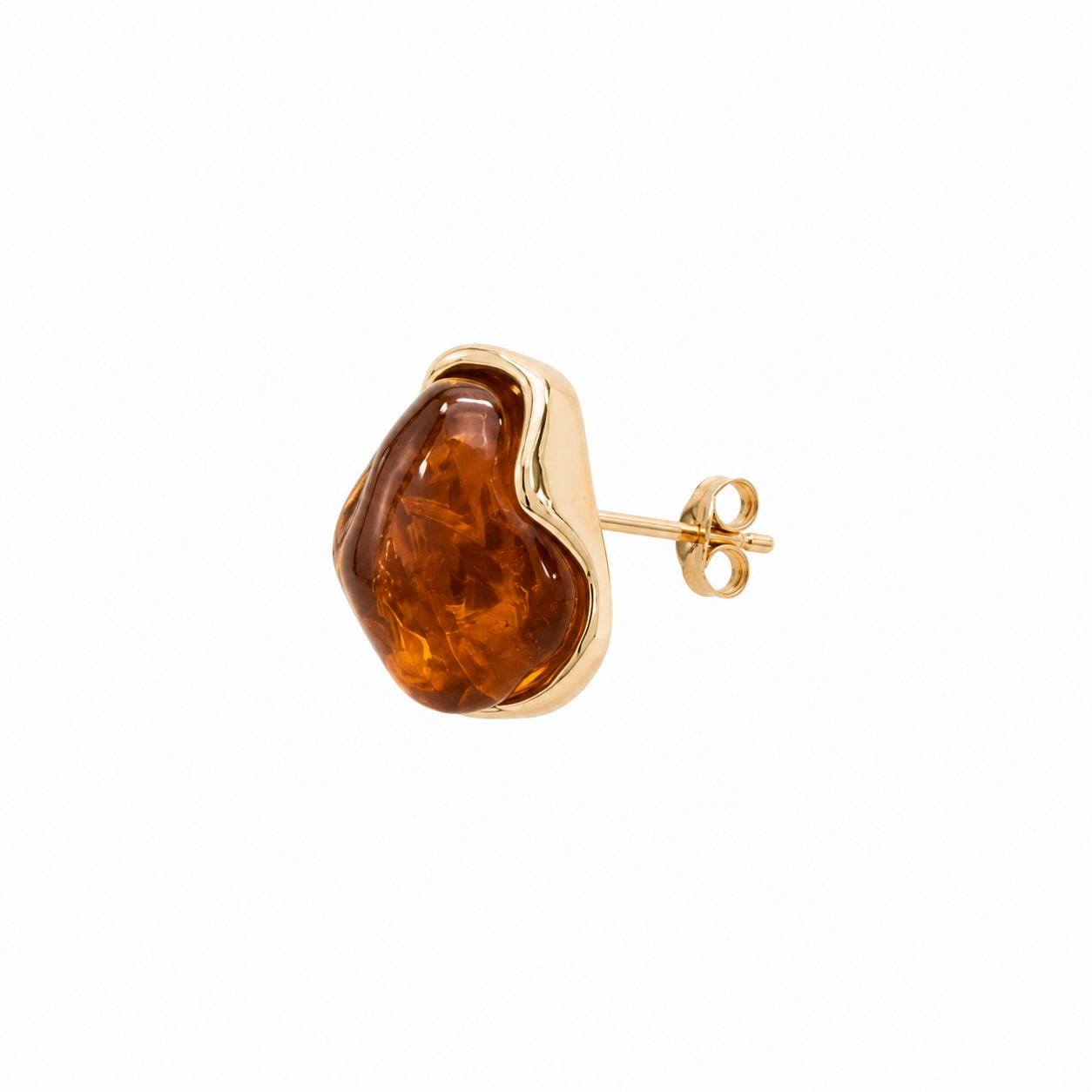 Amber Resin Gold Stud Earrings | Modern Organic Statement Earrings