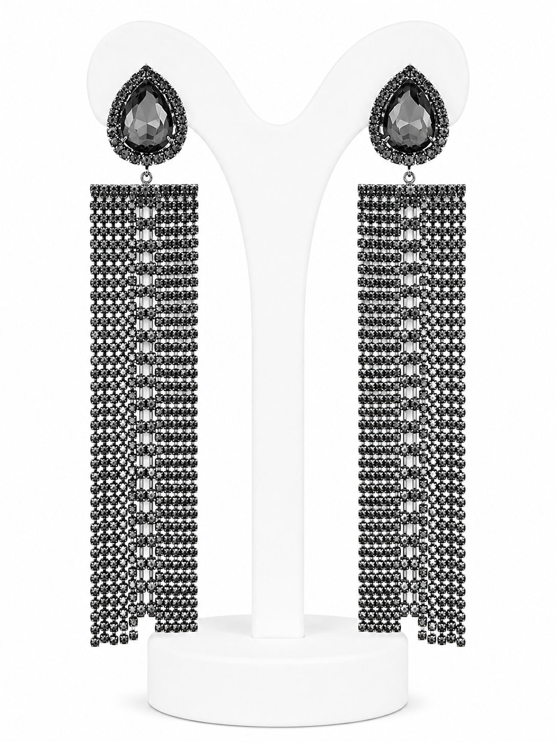 Pair of beaded earrings on a white stand