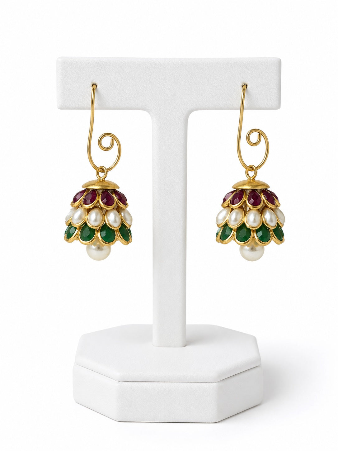 Pink Floral Jhumka Hoop Earrings with Pearl Drop | Statement Ethnic Earrings