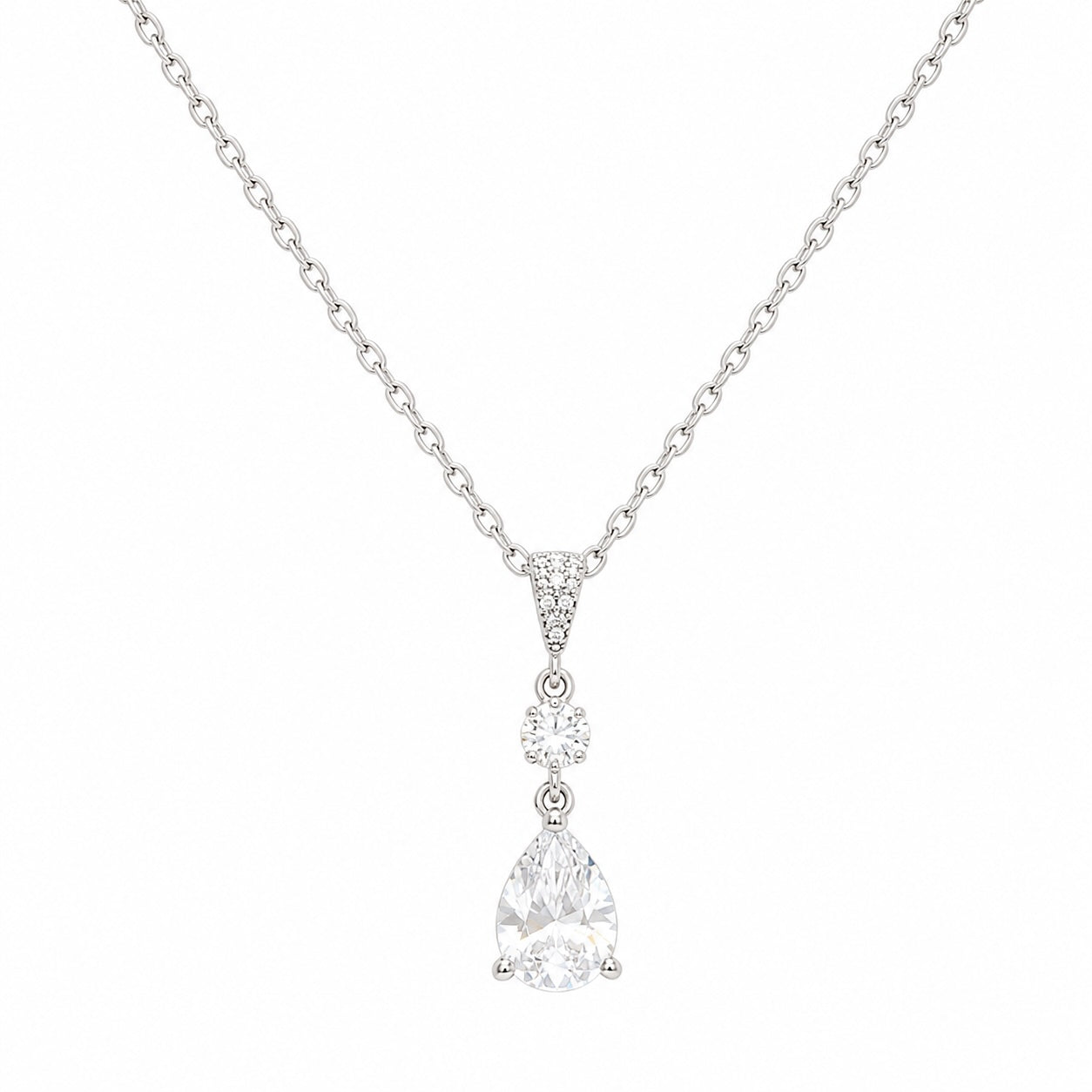  necklace with a teardrop pendant on a white background