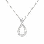Silver teardrop pendant necklace on a white background