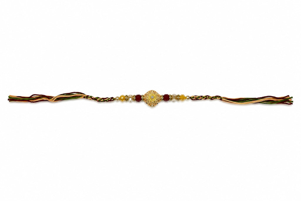 Premium Designer Rakhi with Gold Floral Centerpiece