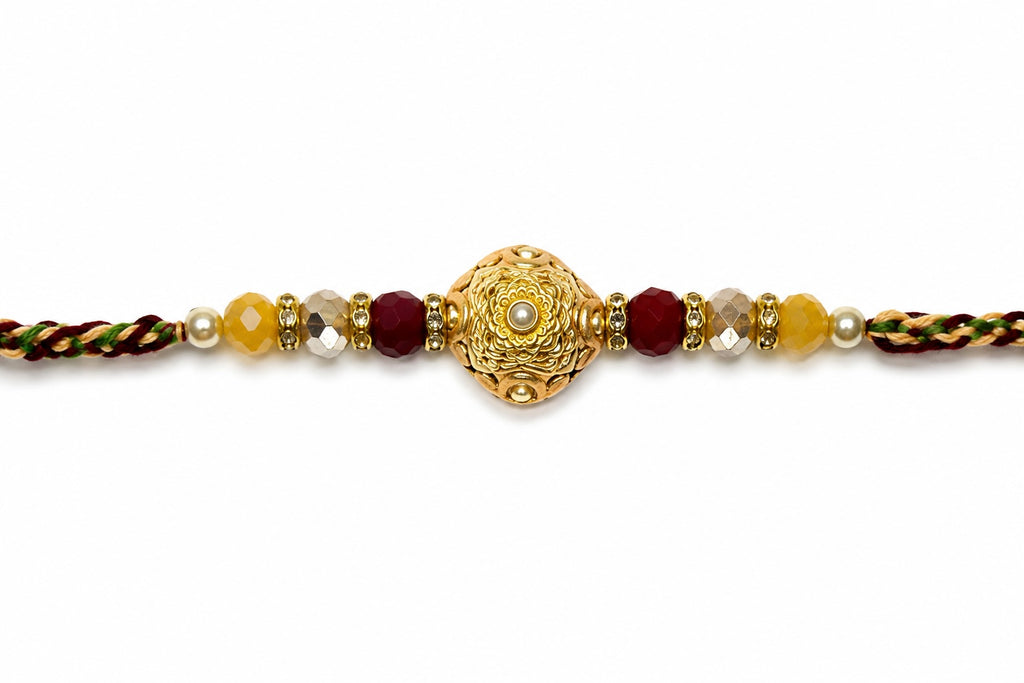 Premium Designer Rakhi with Gold Floral Centerpiece