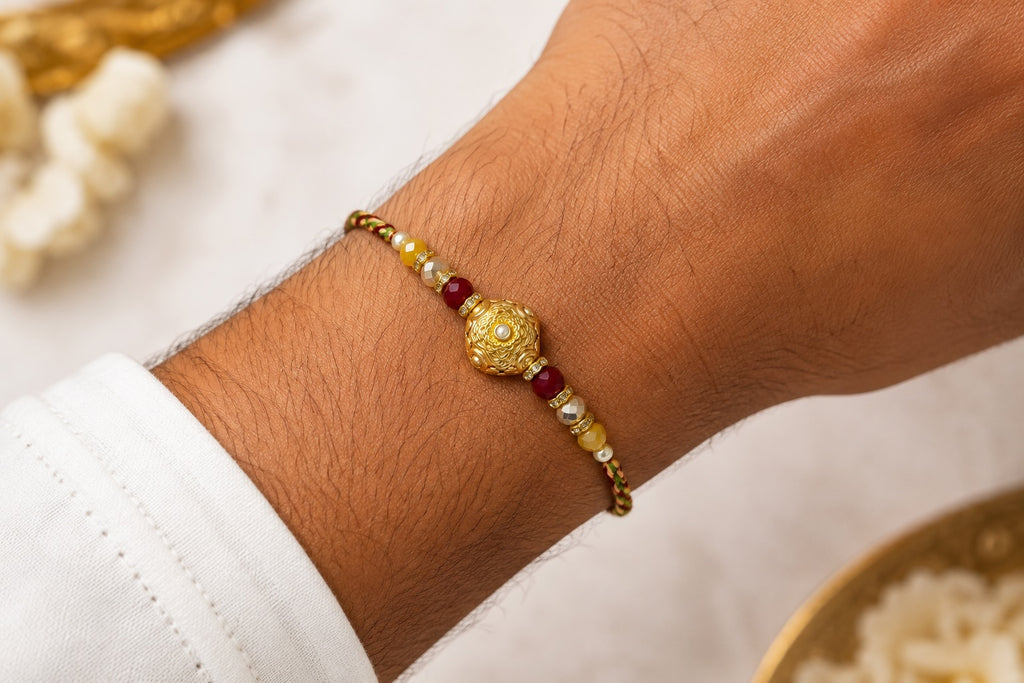 Premium Designer Rakhi with Gold Floral Centerpiece