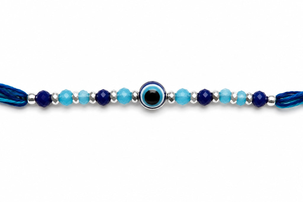 Blue Evil Eye Rakhi – Handmade Protective Beaded Rakhi