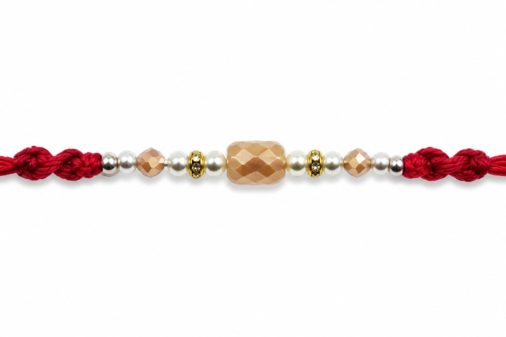 Minimalist Crystal Beaded Rakhi – Handmade Red Thread Rakhi