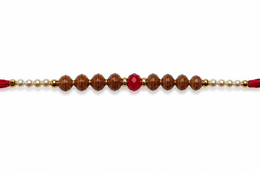 Minimalist Beaded Rakhi – Handmade Red Thread Rakhi