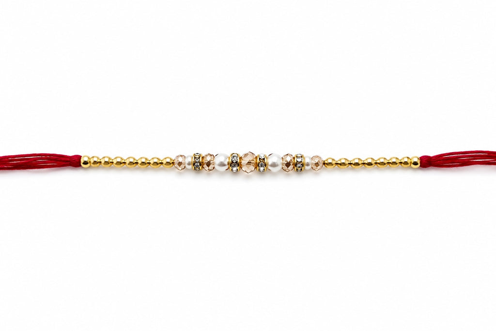 Minimalist Pearl & Gold Bead Rakhi – Handmade Raksha Bandhan Bracelet