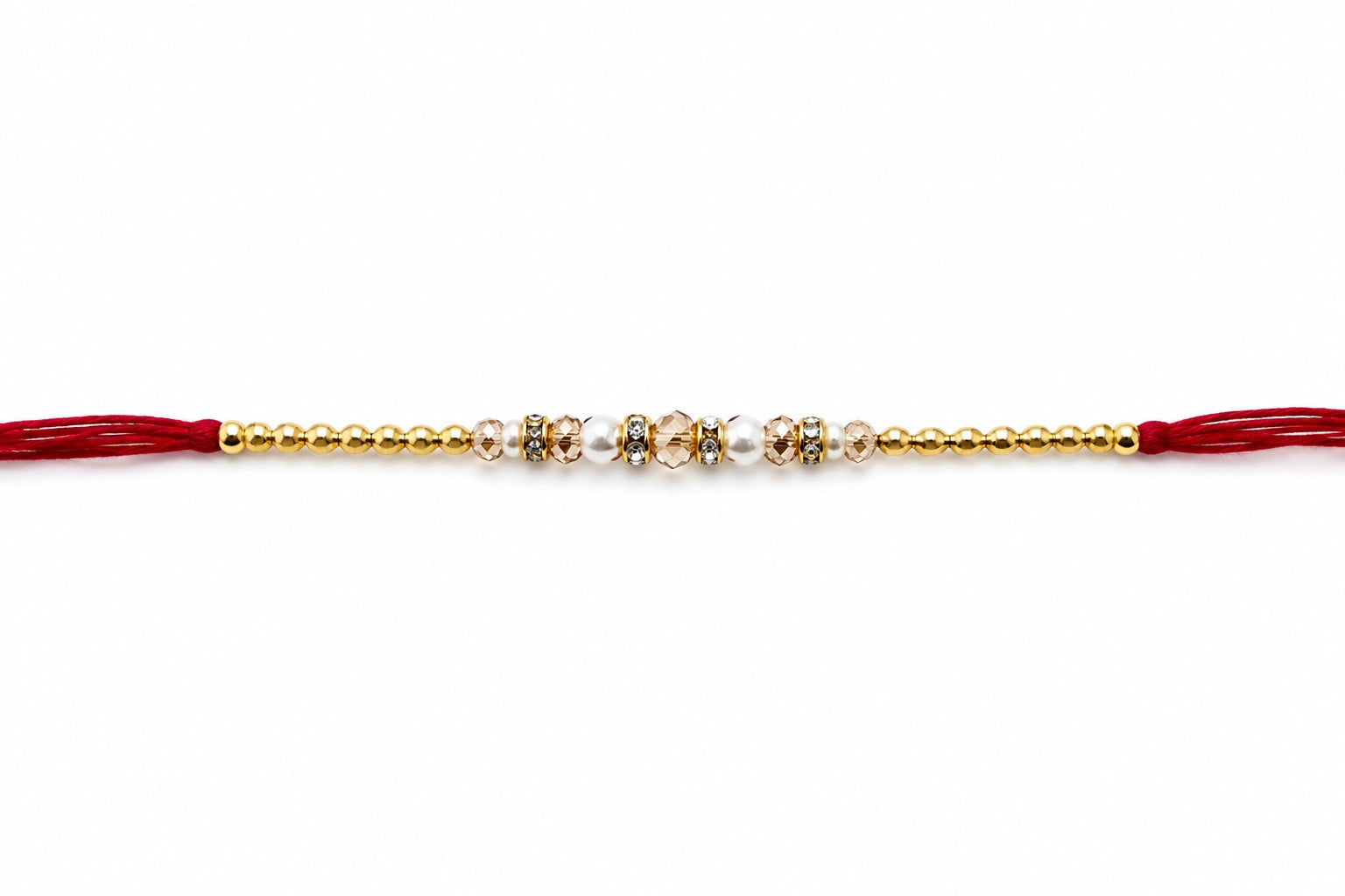 Minimalist Pearl & Gold Bead Rakhi – Handmade Raksha Bandhan Bracelet