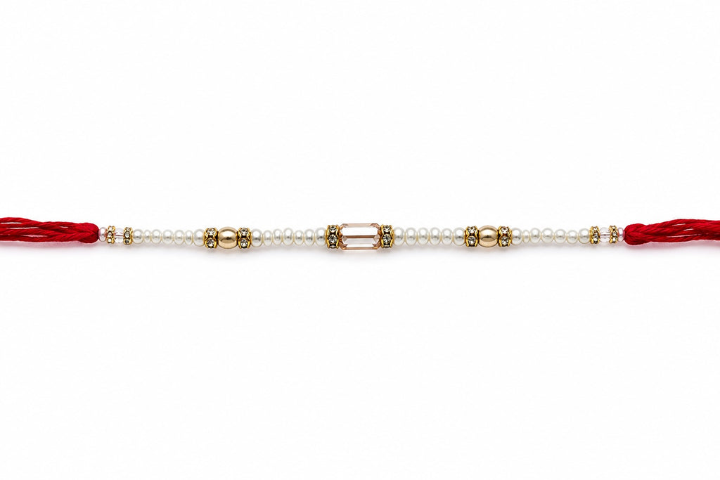 Elegant Pearl & Gold Rakhi – Handmade Minimalist Raksha Bandhan Bracelet
