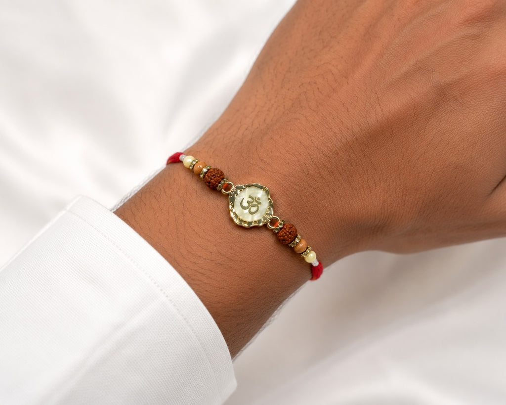 Om Rudraksha Rakhi – Spiritual Designer Rakhi for Brother