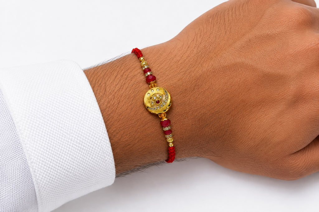 Royal Gold Designer Rakhi – Premium Crystal Rakhi for Brother