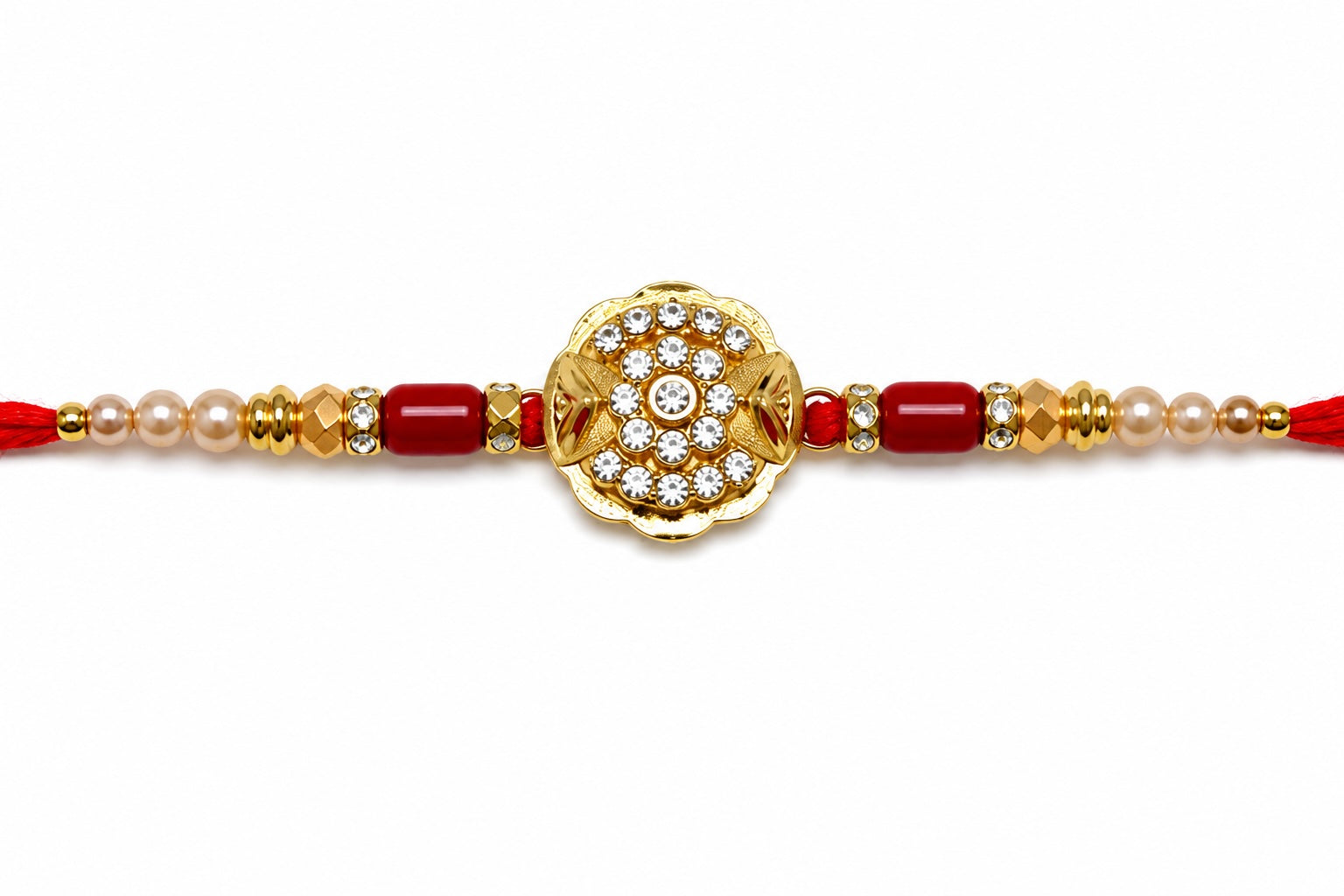 Royal Crystal Designer Rakhi – Gold & Pearl Rakhi for Brother