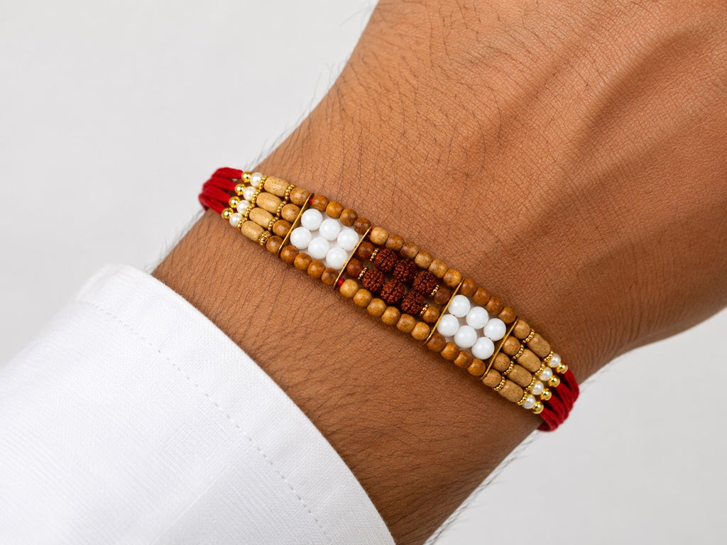 Rudraksha Designer Rakhi – Premium Spiritual Raksha Bandhan Bracelet