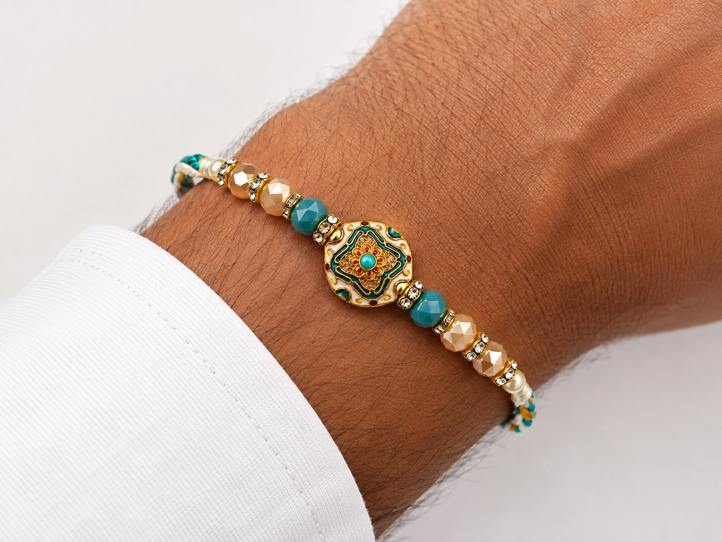 Premium Designer Rakhi with Gold Floral Centerpiece