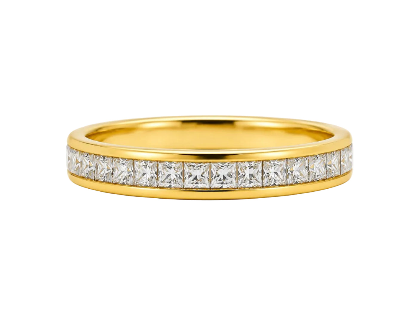 Gold ring with diamonds on a white background