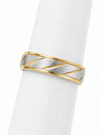 Gold and silver crosshatch patterned ring 