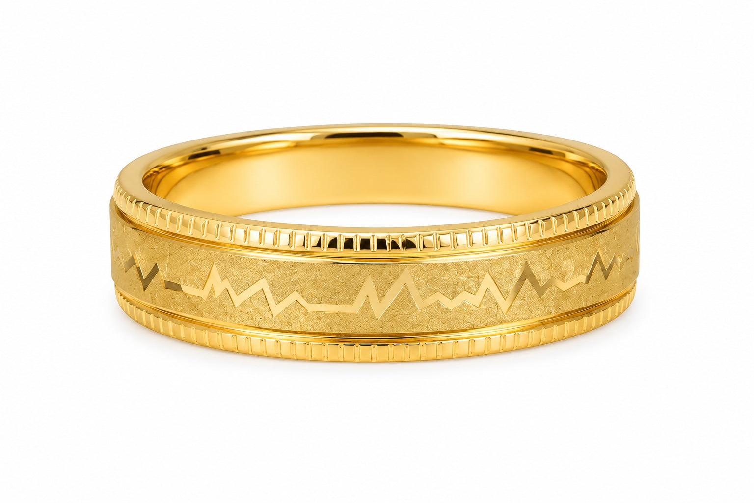 Gold ring with a unique design on a white background