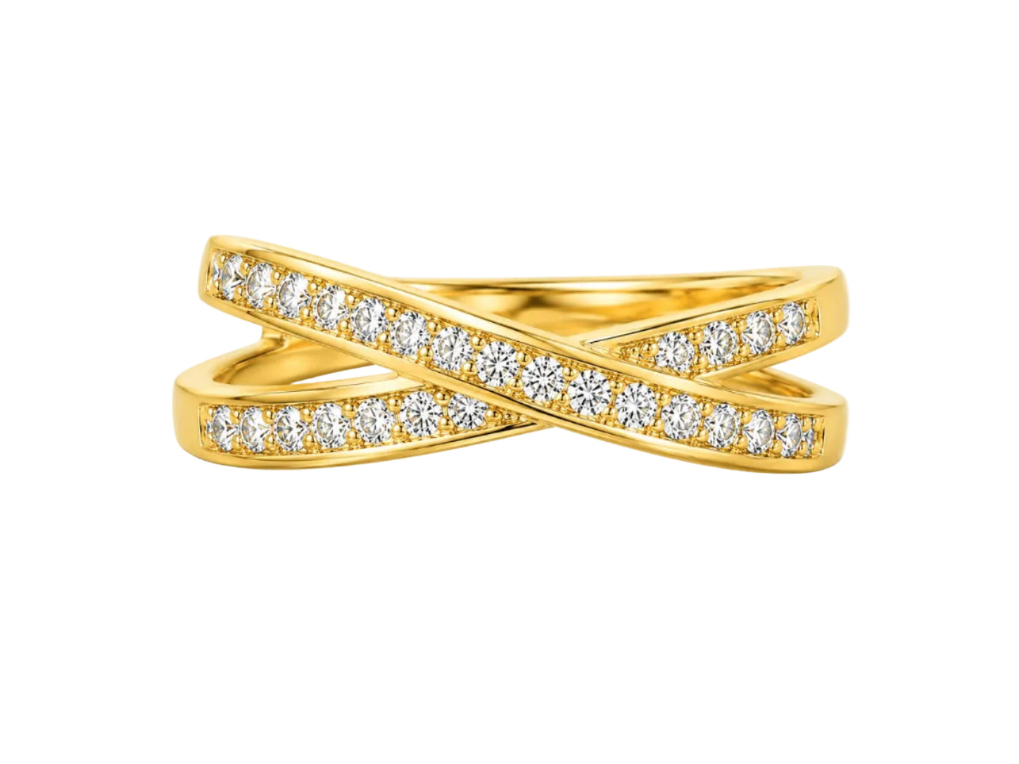 Gold ring with diamond accents on a white background