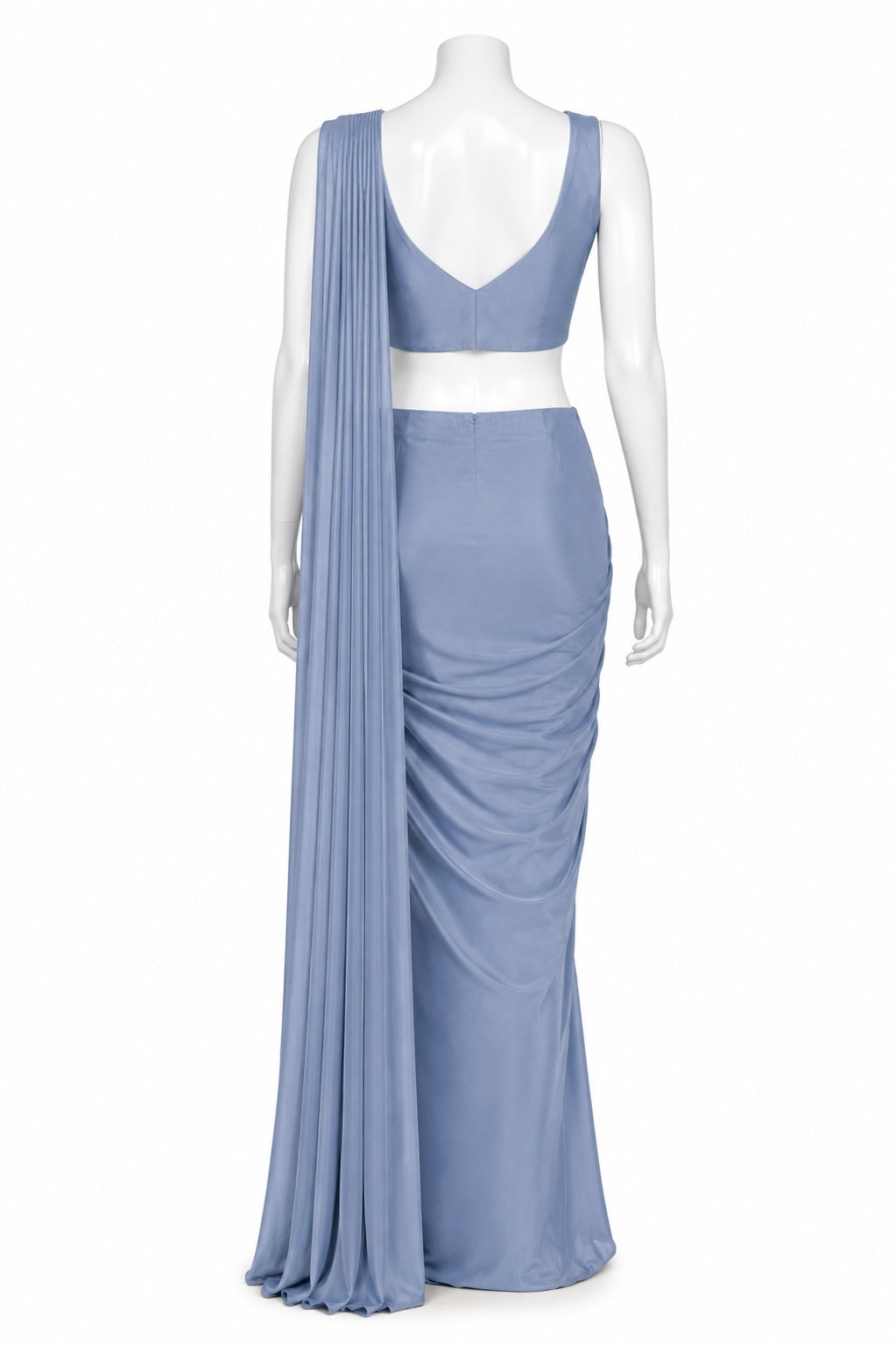 Powder Blue Ready-to-Wear Saree | Pre-Stitched Saree with Embellished Blouse