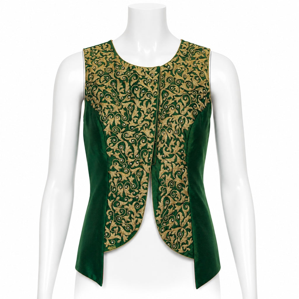 Emerald Green Embroidered Saree with Stitched Blouse | Wedding & Party Wear Saree