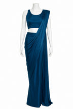 Midnight Blue Ready-to-Wear Saree with Pearl Embellished Collar | Designer Saree