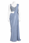 Powder Blue Ready-to-Wear Saree | Pre-Stitched Saree with Embellished Blouse