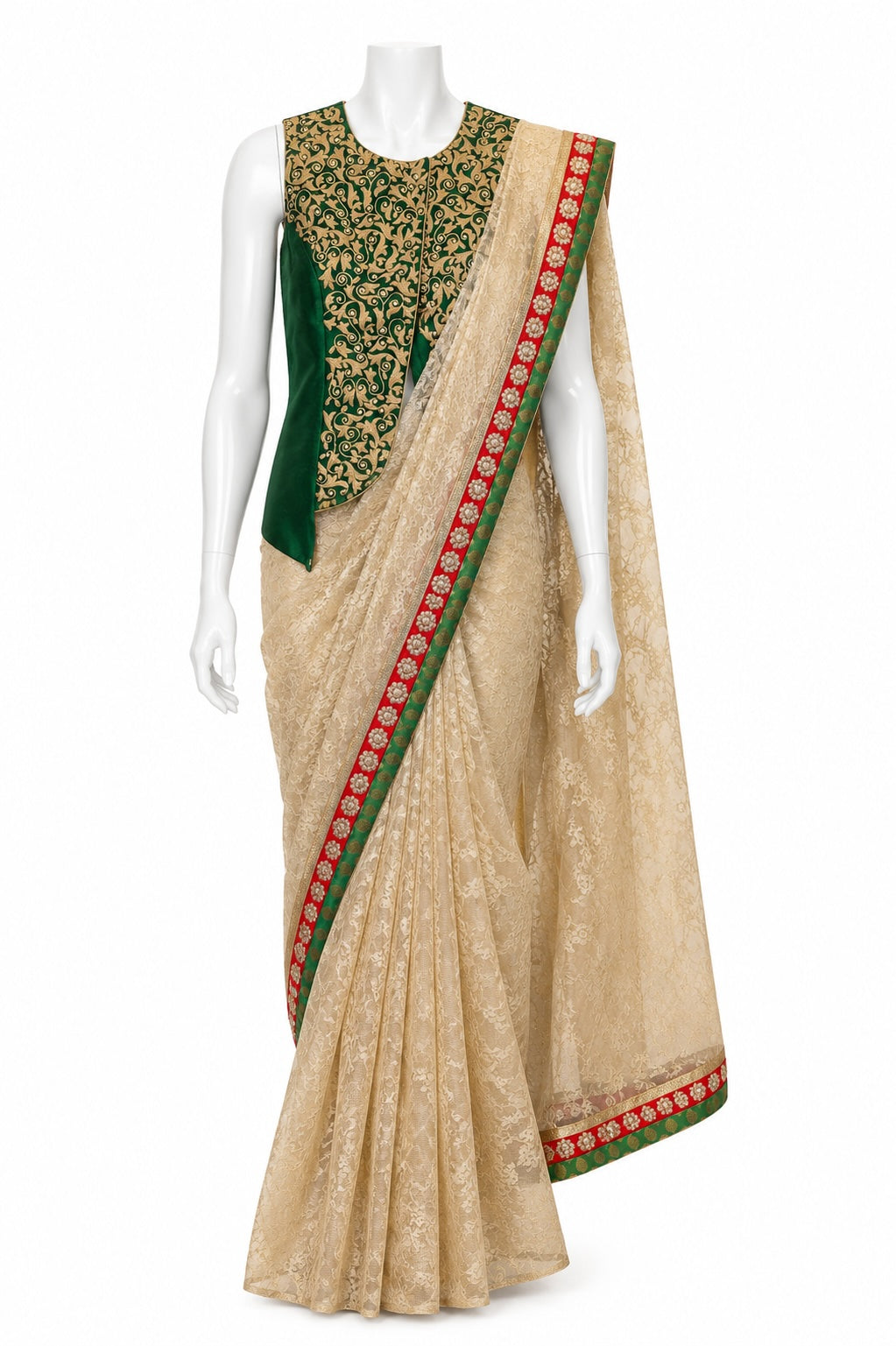 Emerald Green Embroidered Saree with Stitched Blouse | Wedding & Party Wear Saree