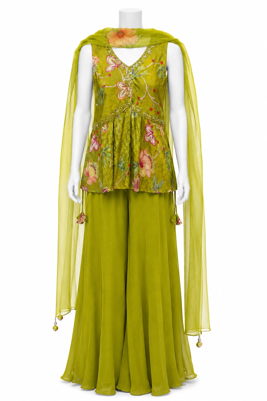 Peach Embroidered Sharara Suit with Net Dupatta | Designer Ethnic Wear