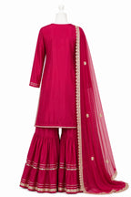 Pink traditional outfit with matching dupatta on a white background