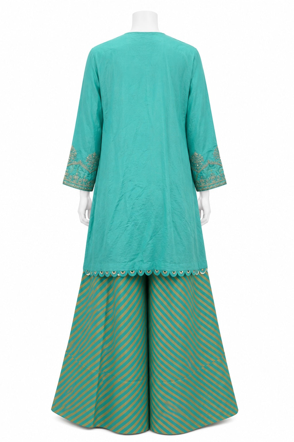 Aqua Blue Embroidered Palazzo Suit Set