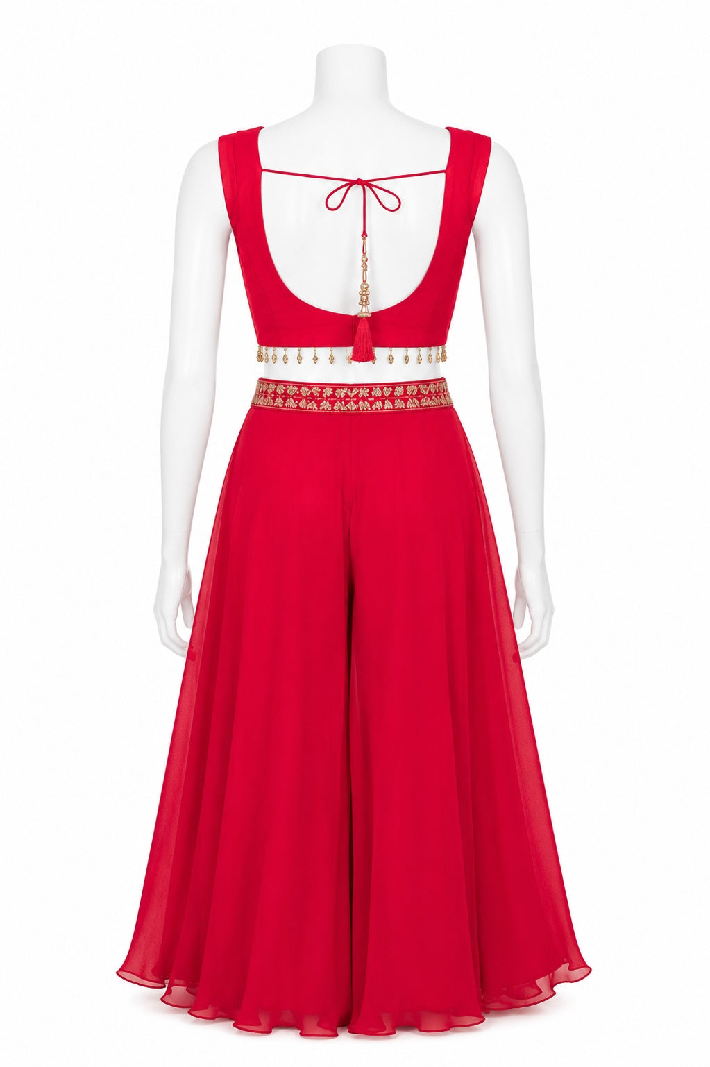 Ruby Red Embroidered Sharara Set with Designer Blouse & Draped Dupatta