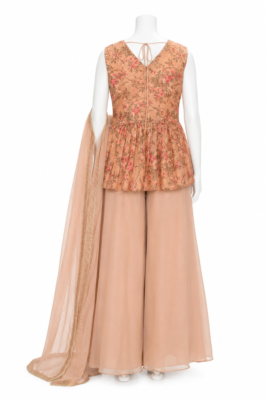 Peach Embroidered Sharara Suit with Net Dupatta | Designer Ethnic Wear