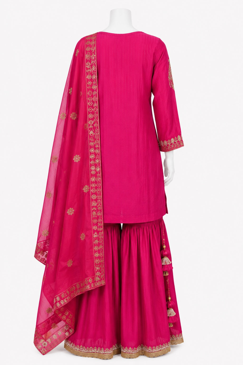 Rani Pink Embroidered Sharara Suit for Women | Luxury Pakistani 3-Piece Outfit | Khush Mizaj Official