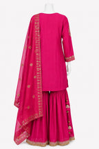 Rani Pink Embroidered Sharara Suit for Women | Luxury Pakistani 3-Piece Outfit | Khush Mizaj Official