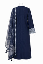 Navy Blue Floral Sharara Suit with Embroidered Dupatta | Elegant Pakistani 3-Piece Outfit