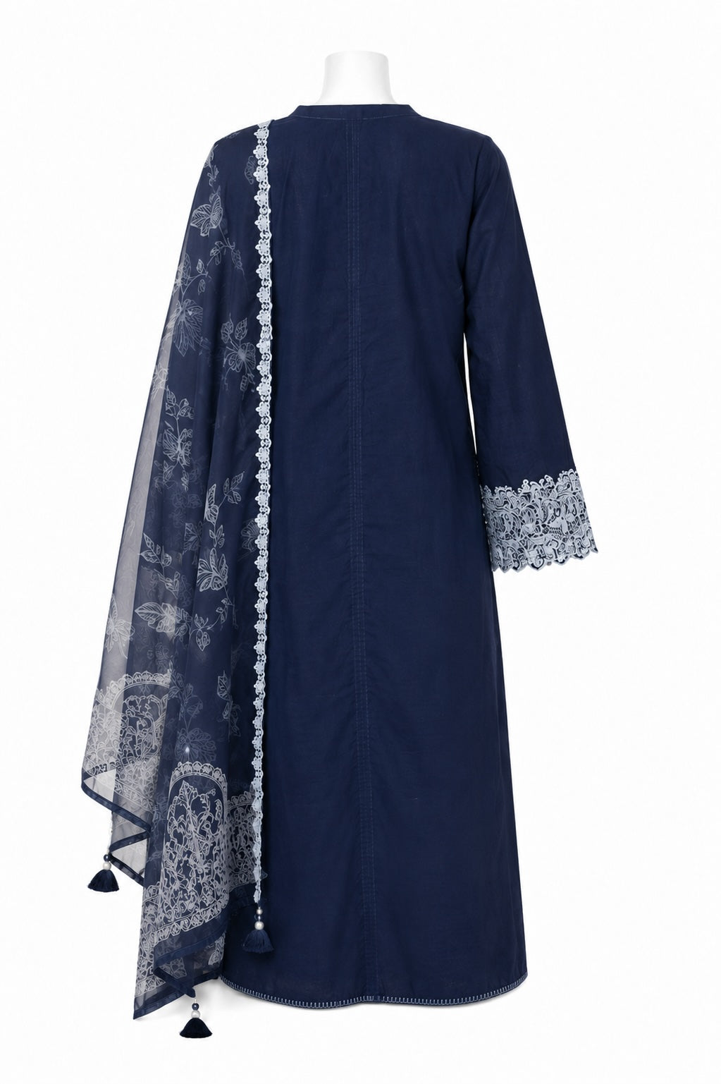 Navy Blue Floral Sharara Suit with Embroidered Dupatta | Elegant Pakistani 3-Piece Outfit
