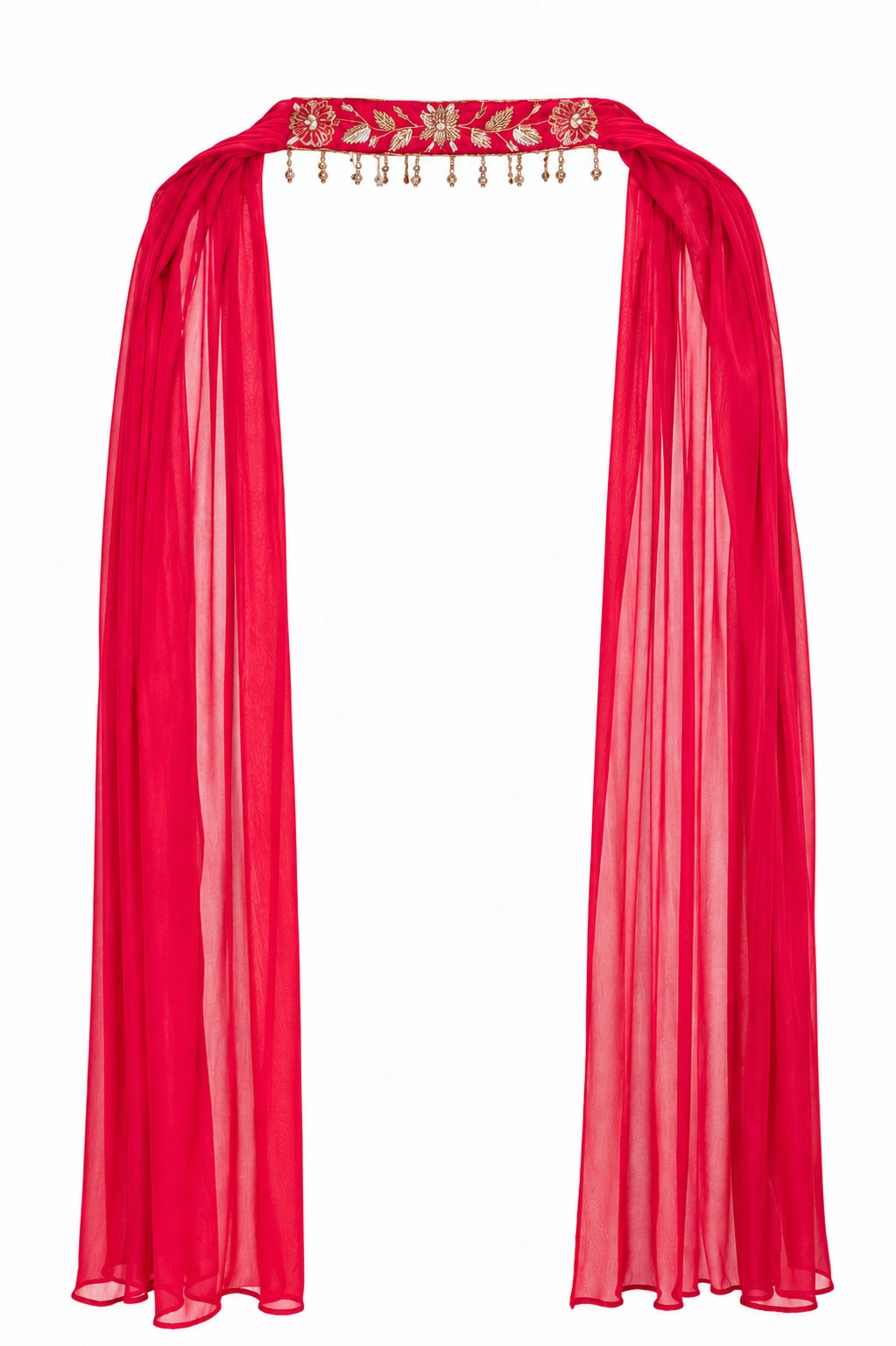 Ruby Red Embroidered Sharara Set with Designer Blouse & Draped Dupatta