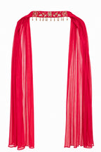 Ruby Red Embroidered Sharara Set with Designer Blouse & Draped Dupatta