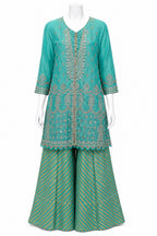 Aqua Blue Embroidered Palazzo Suit Set