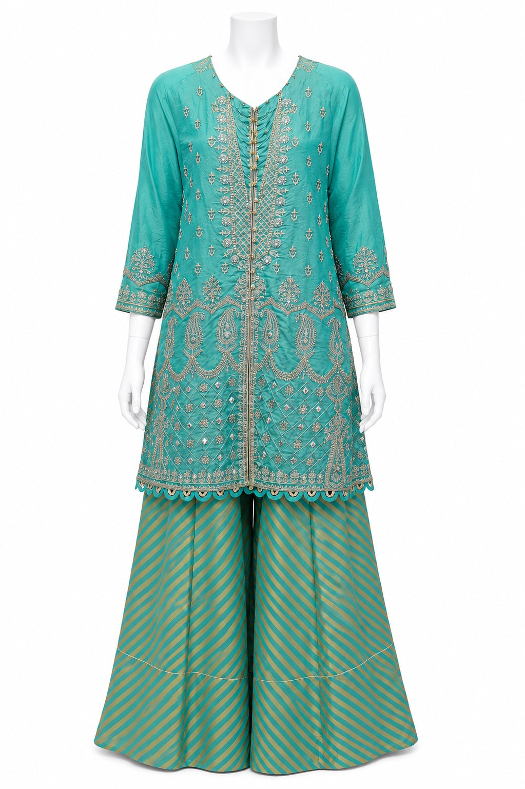 Aqua Blue Embroidered Palazzo Suit Set