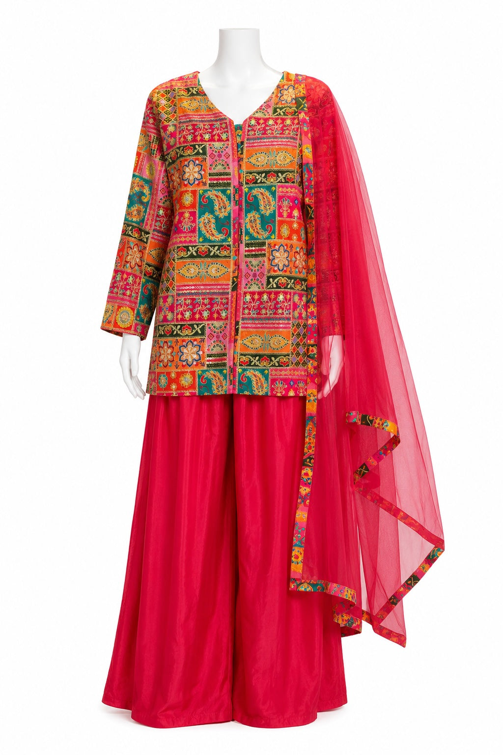 Fuchsia Printed Palazzo Suit with Dupatta | Pakistani Festive Wear