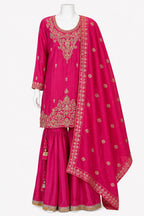 Rani Pink Embroidered Sharara Suit for Women | Luxury Pakistani 3-Piece Outfit | Khush Mizaj Official