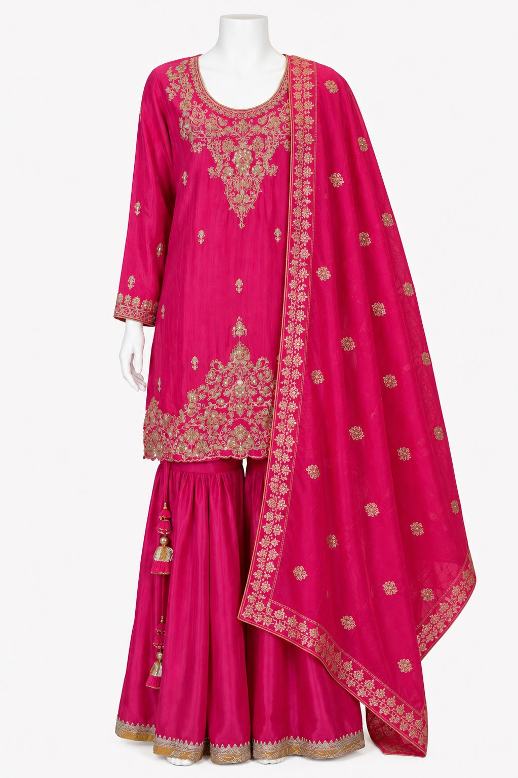 Rani Pink Embroidered Sharara Suit for Women | Luxury Pakistani 3-Piece Outfit | Khush Mizaj Official