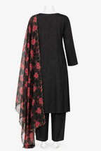 Black Embroidered Pakistani 3-Piece Suit with Floral Dupatta | Elegant Ethnic Wear