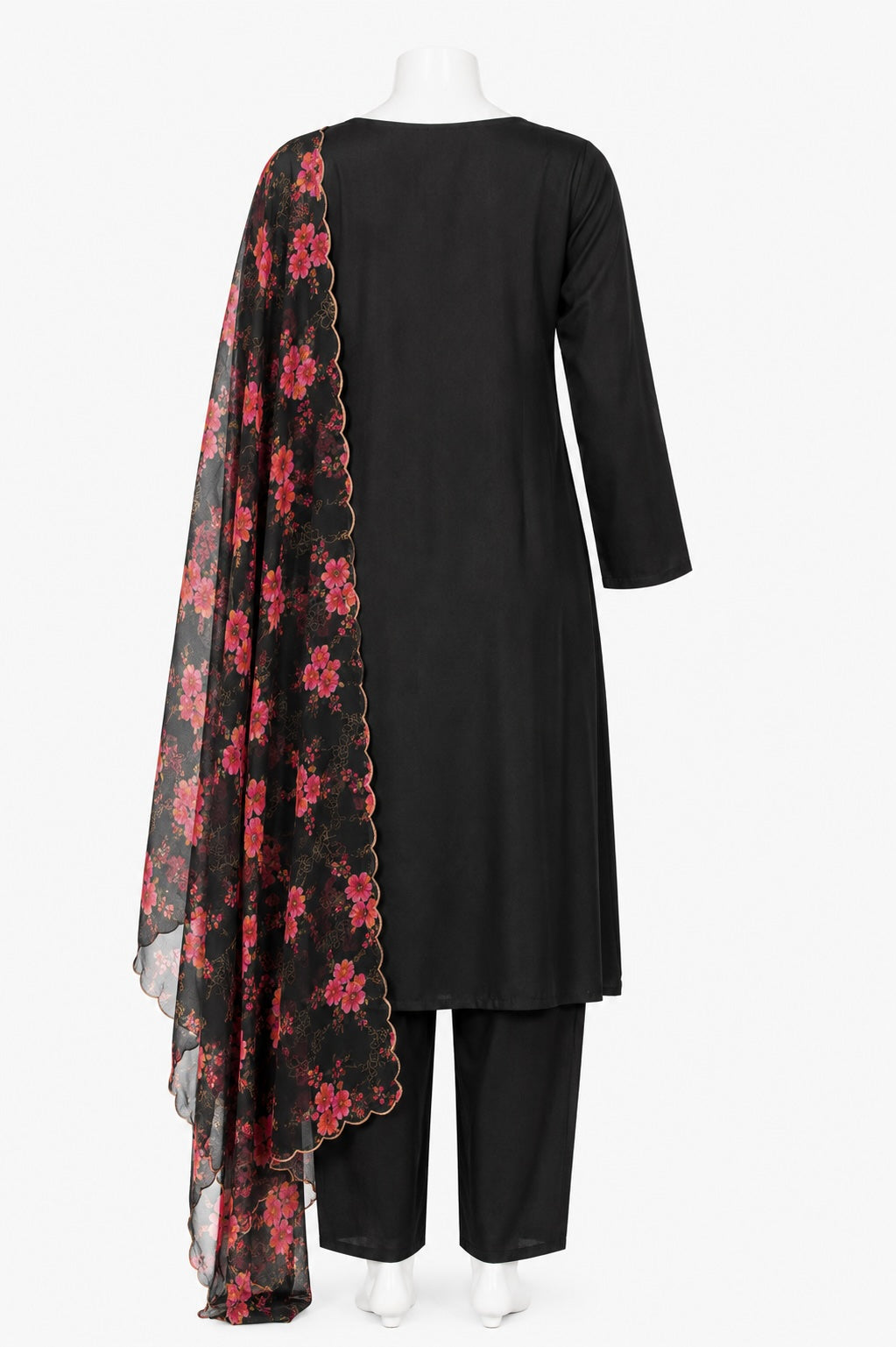 Black Embroidered Pakistani 3-Piece Suit with Floral Dupatta | Elegant Ethnic Wear