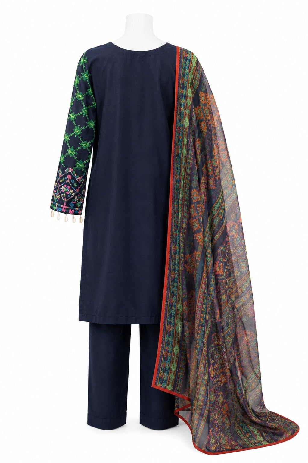 Navy Blue Embroidered Pakistani Suit with Printed Dupatta | Festive Salwar Kameez Set