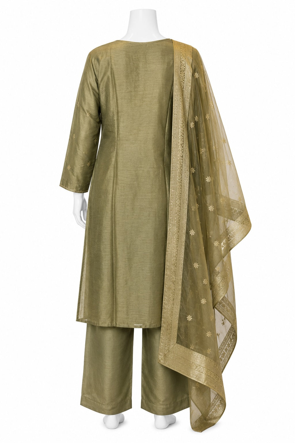 Olive Green Embroidered Pakistani Suit with Organza Dupatta | Elegant Festive Wear