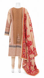 Beige Printed Pakistani Suit with Floral Dupatta | Elegant Salwar Kameez Set